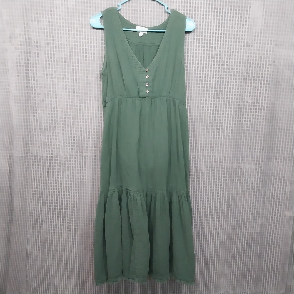 Lucky Brand Womens‎ Gauze Tiered Midi Dress Boho Sleeveless L Green